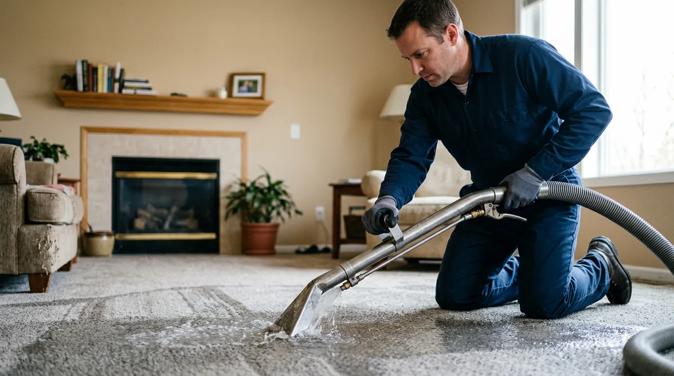 Water damage restoration technician working near Liberal, MO